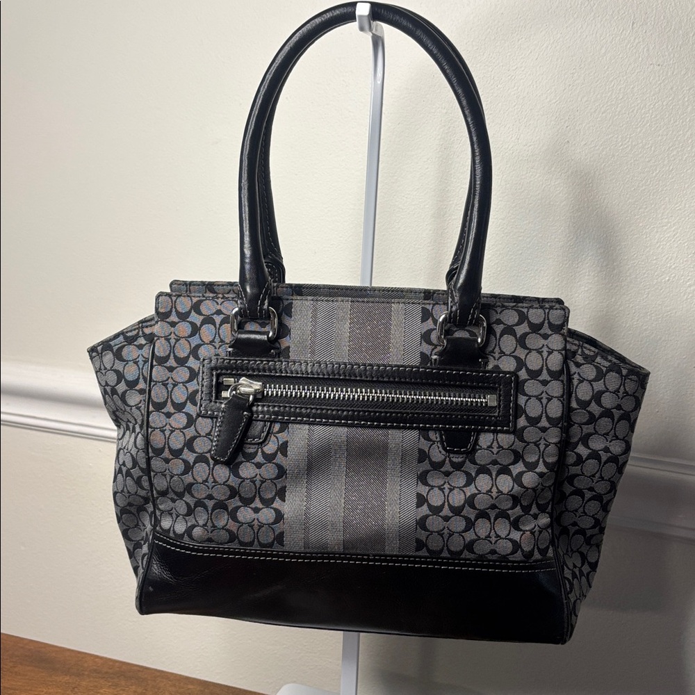 Coach Signature Canvas Shoulder Bag in Black and Gray - Picture 3 of 16